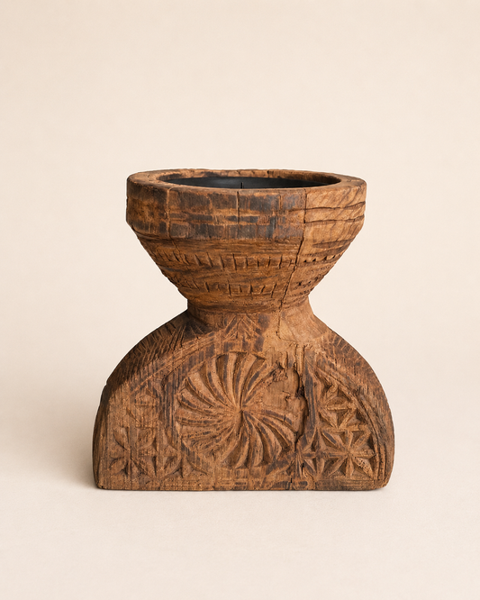 Heritage Teak Wood Candle Holder & Planter Display
