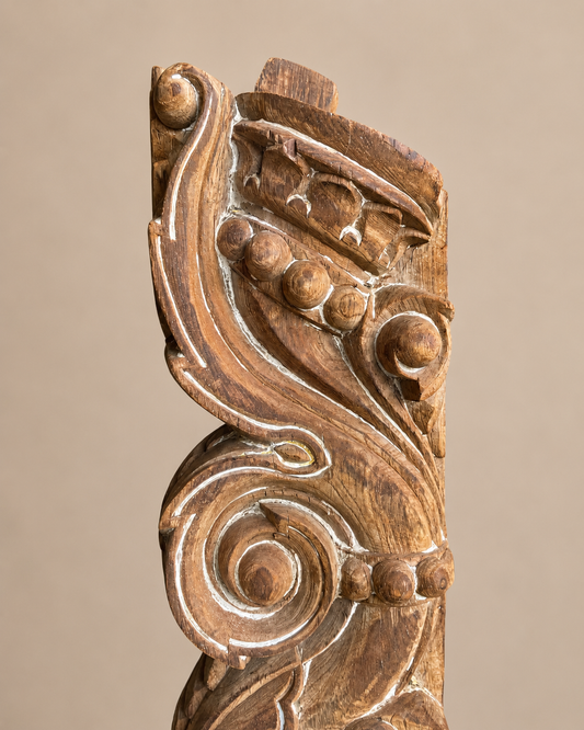 Vintage Hand-Carved Yali Balcony Bracket on Iron Stand