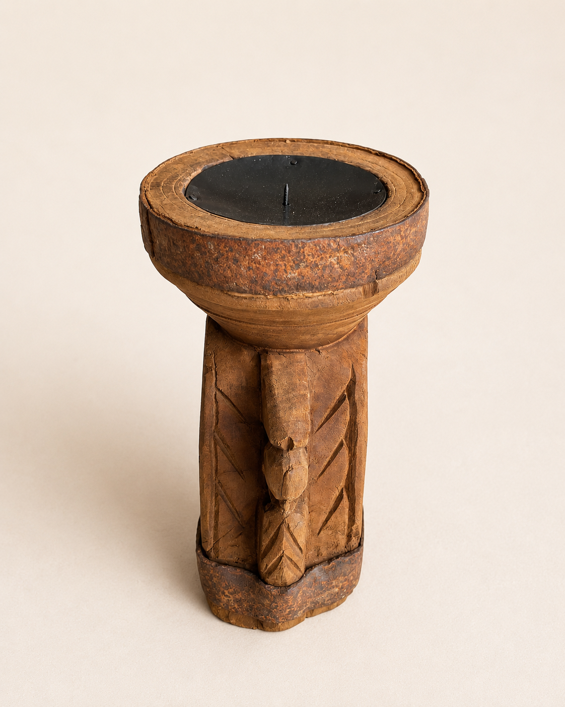 vintage hand-carved 'ॐ' seeder wooden candle holder