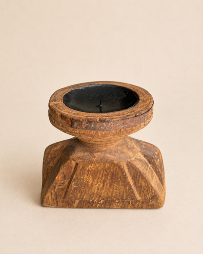 Vintage Reclaimed Wooden Seeder Candle Holder & Planter Stand