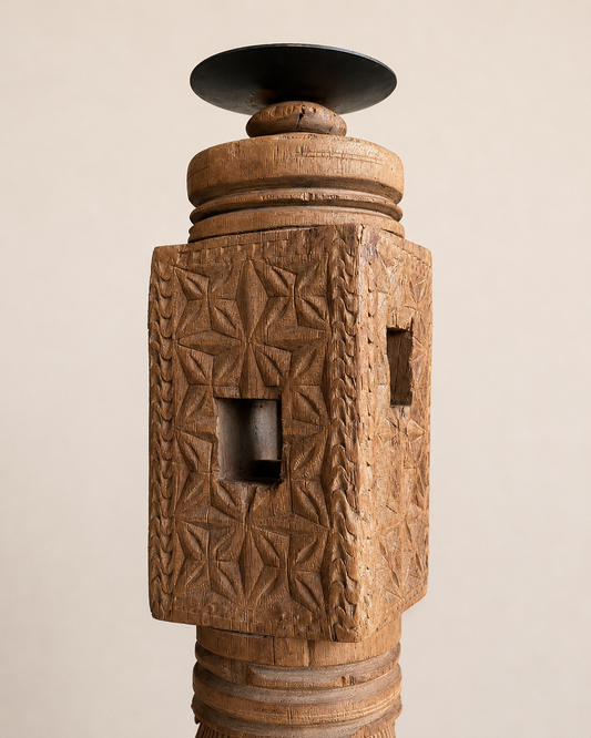 Vintage Hand-Carved Wooden Charpai Leg Candle Holder