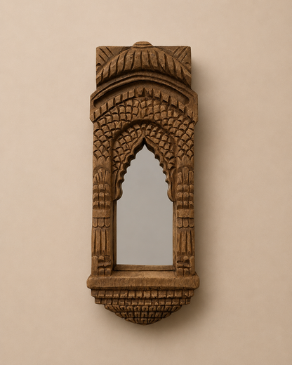 Hand-Carved Teak Wood Heritage Arch Wall Mirror
