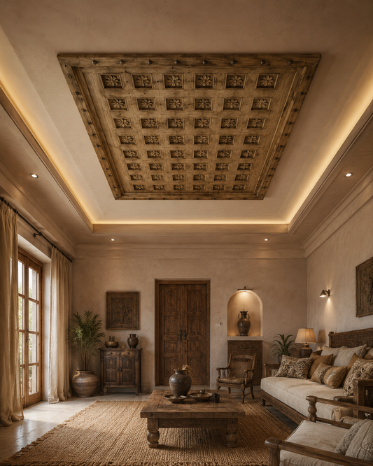 Heritage Floral Teak Wood Ceiling Panel