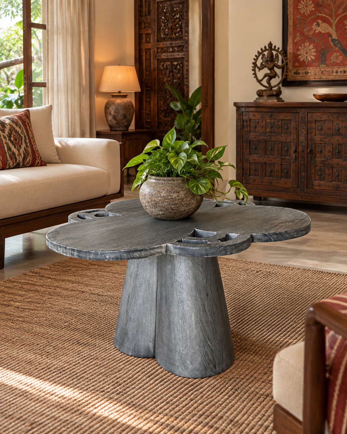 designer wooden foldable coffee table – charcoal finish