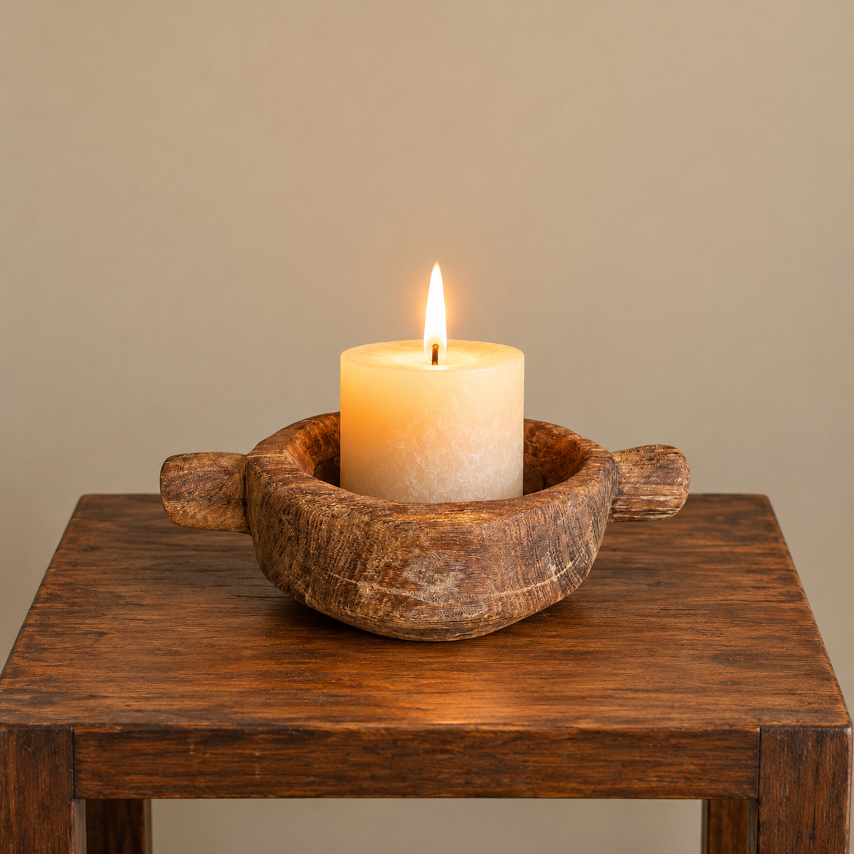 vintage wooden candle, planter & statue display holder