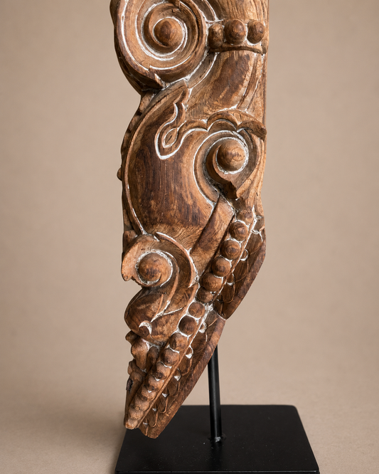 Vintage Hand-Carved Yali Balcony Bracket on Iron Stand