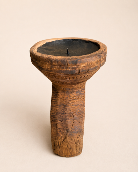 Heritage Teak Wood Candle Holder & Planter Display