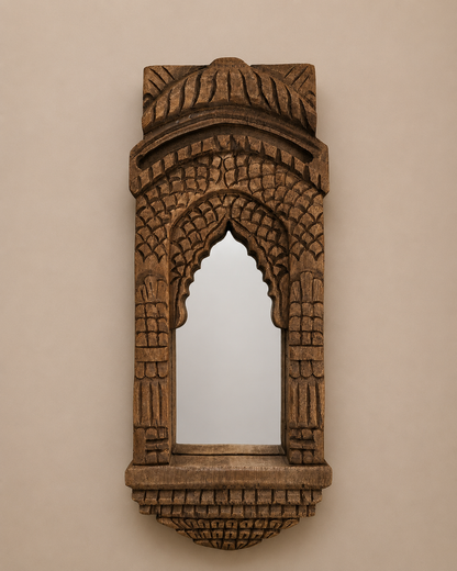 Hand-Carved Teak Wood Heritage Arch Wall Mirror
