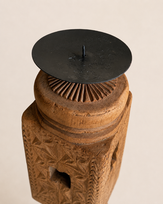 Vintage Hand-Carved Wooden Charpai Leg Candle Holder