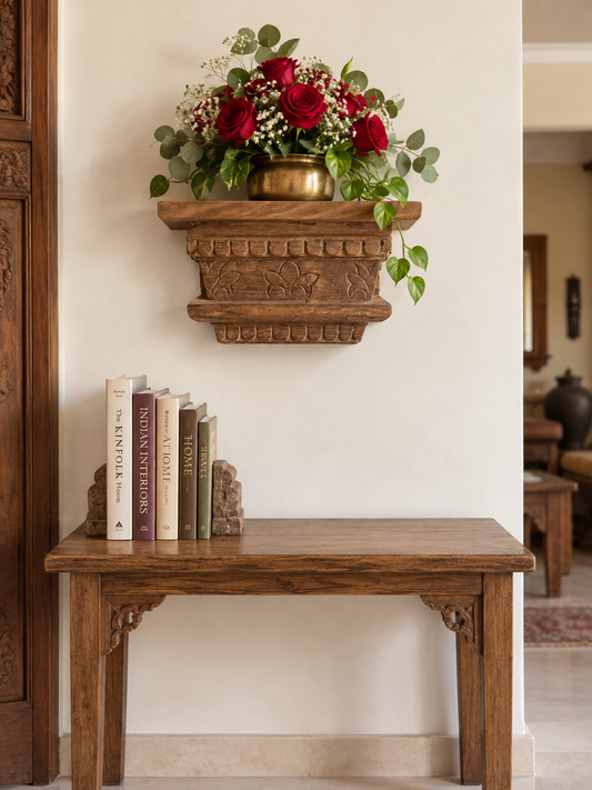 Vintage Hand-Carved Floral Wooden Corbel Wall Shelf