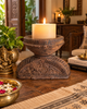 Vintage Intricately Hand-Carved Wooden Bowl Candle, Planter & Statue Holder