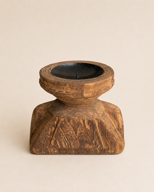 Vintage Reclaimed Wooden Seeder Candle Holder & Planter Stand