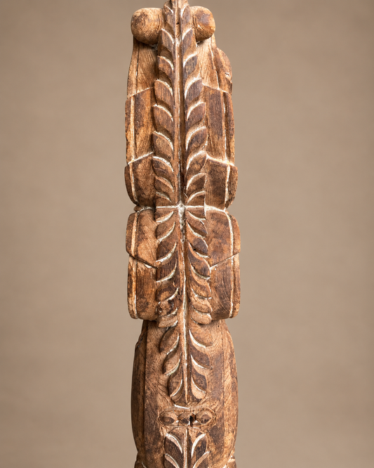 Vintage Hand-Carved Yali Balcony Bracket on Iron Stand