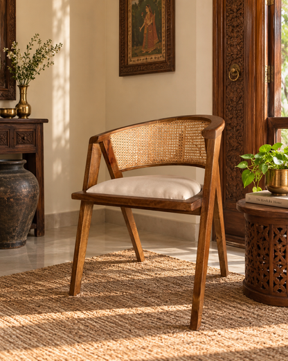Handcrafted Wooden Cane Back Armchair