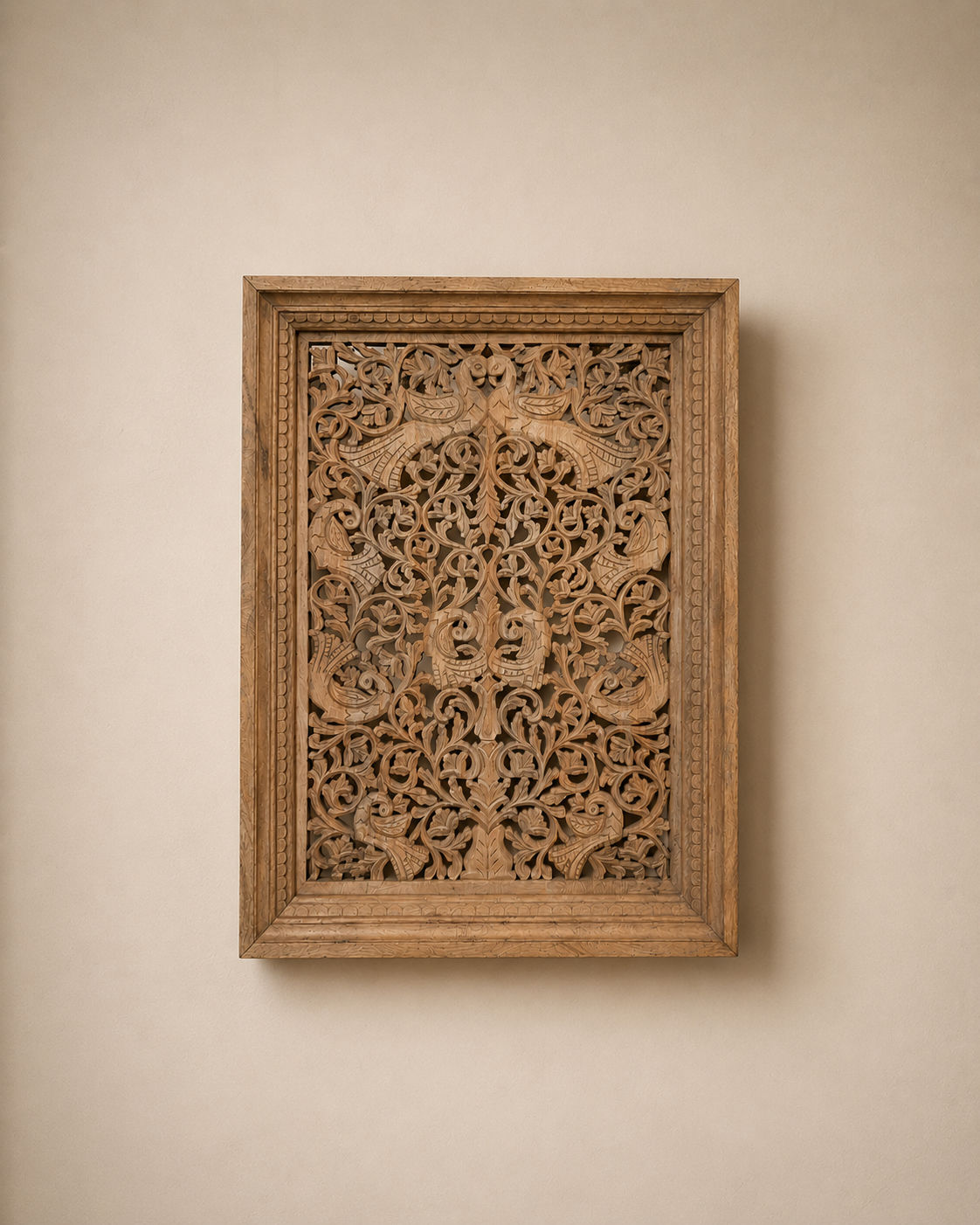 mango wood peacock jali wall hanging panel