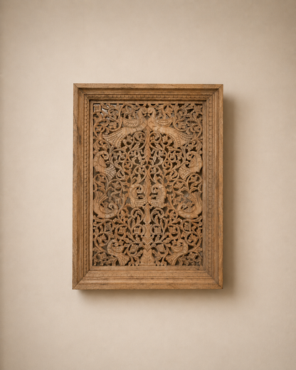 Mango Wood Peacock Jali Wall Hanging Panel