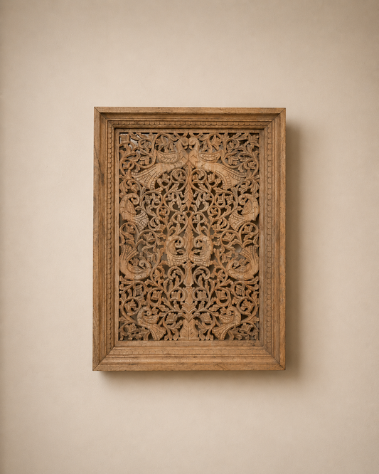 Mango Wood Peacock Jali Wall Hanging Panel