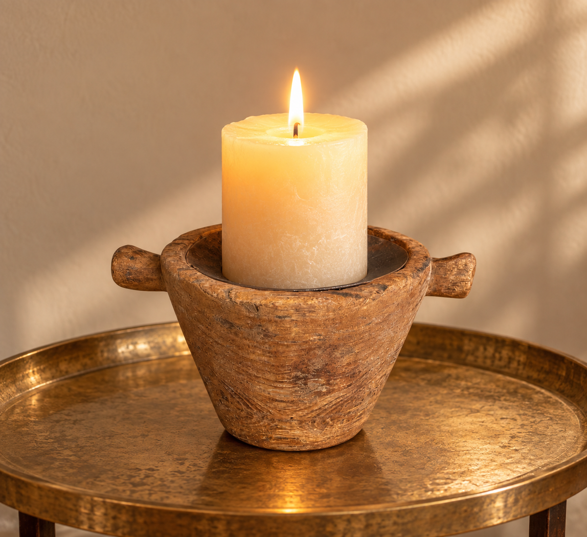 vintage old wooden candle holder & planter