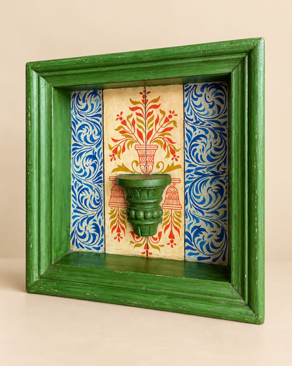 Vintage Hand-Painted Wooden Jharokha Display Shelf