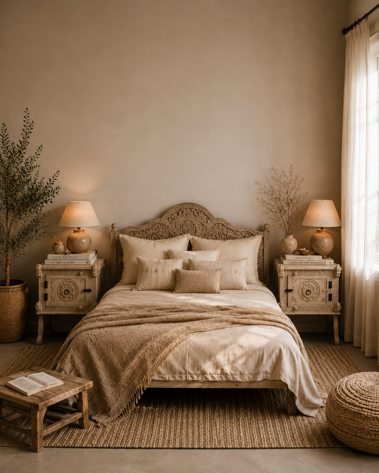 Royal Horse Motif Bedside Table Set of 2