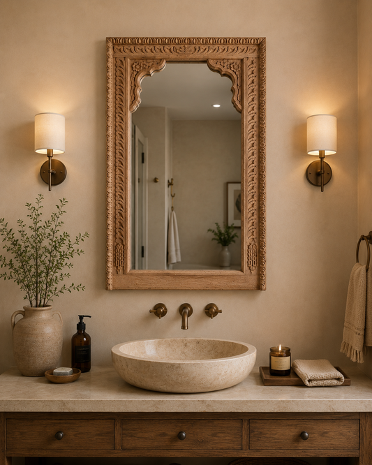 Handcrafted Heritage Arch Wooden Wall Mirror