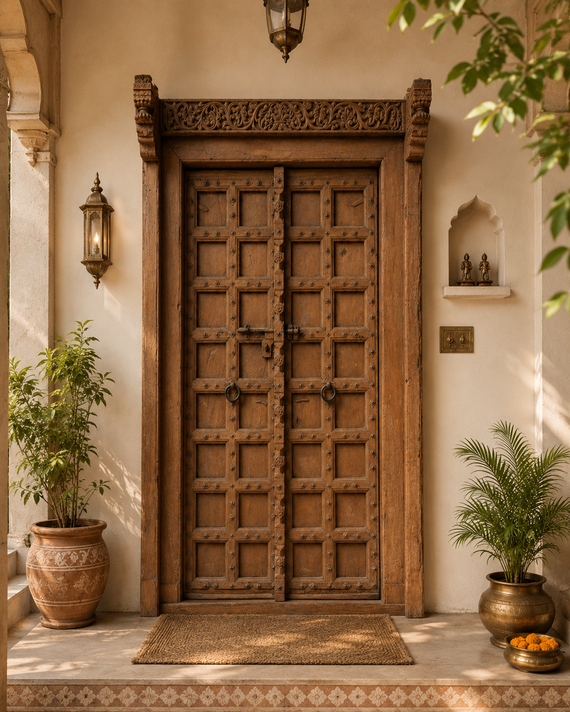 vintage hand-carved teak wood haveli door