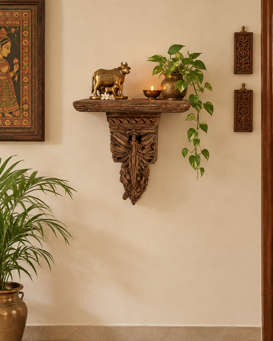 Vintage Hand-Carved Wooden Corbel Wall Shelf