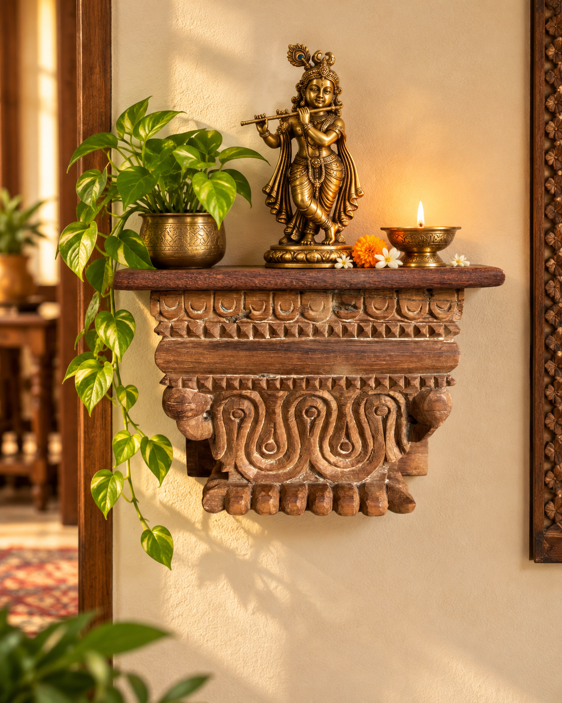 vintage carved wall shelf