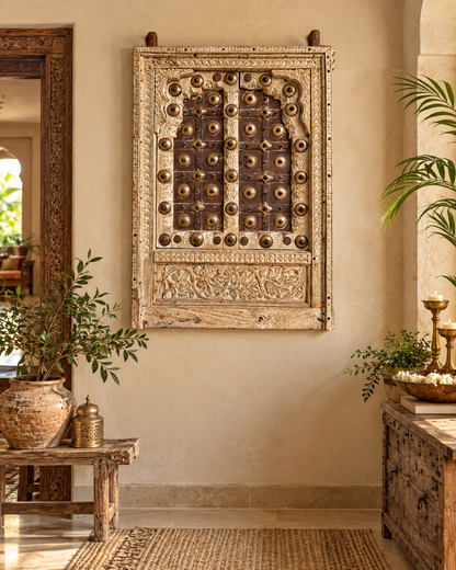 Antique Hand-Carved Shekhawati Wooden Decor Window Panel