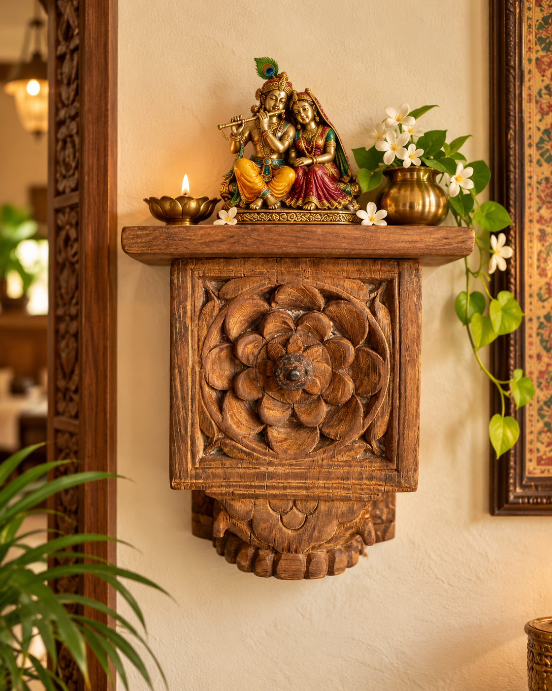 vintage floral rosette wall shelf iron nail