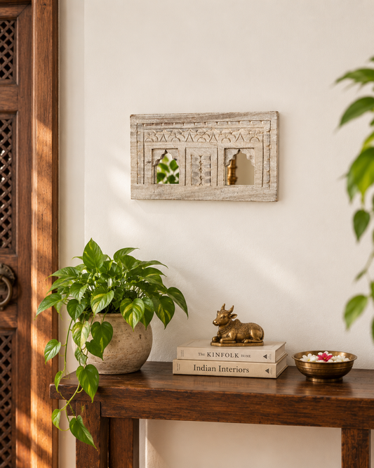 Vintage Indian Double Temple Arch Wall Mirror - Bleach Finish