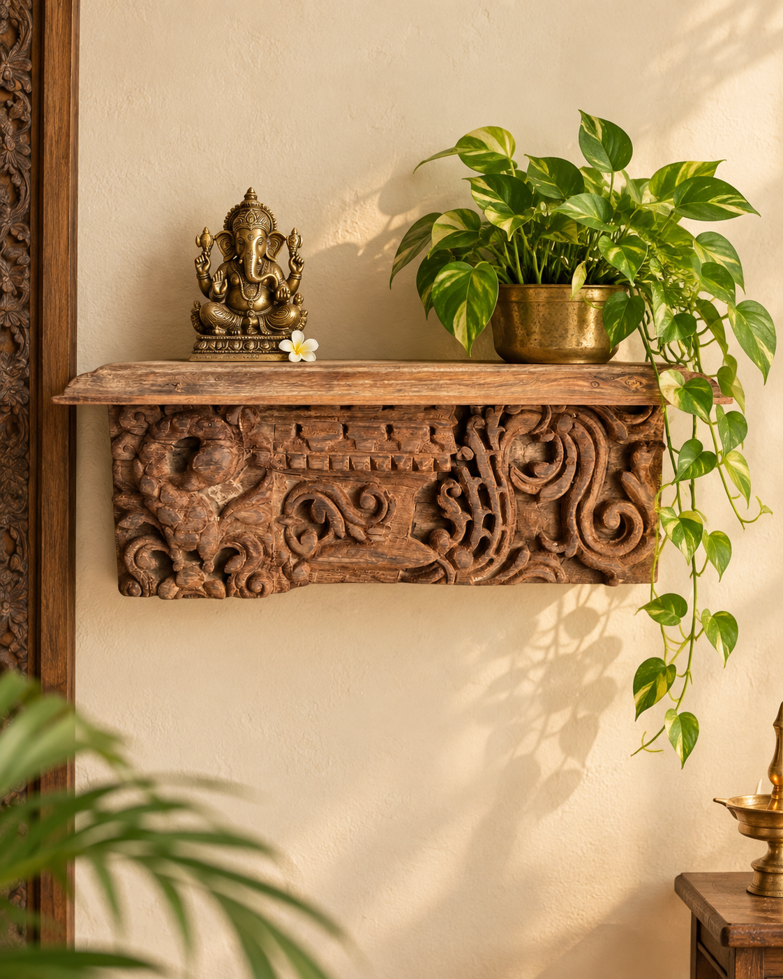vintage hand-carved wall shelf
