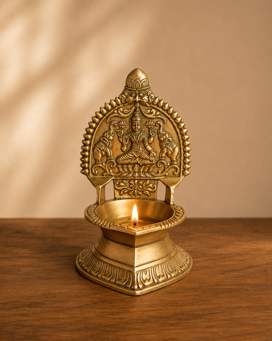 Vintage Brass Gajalakshmi Deepam & Decorative Accent Bowl