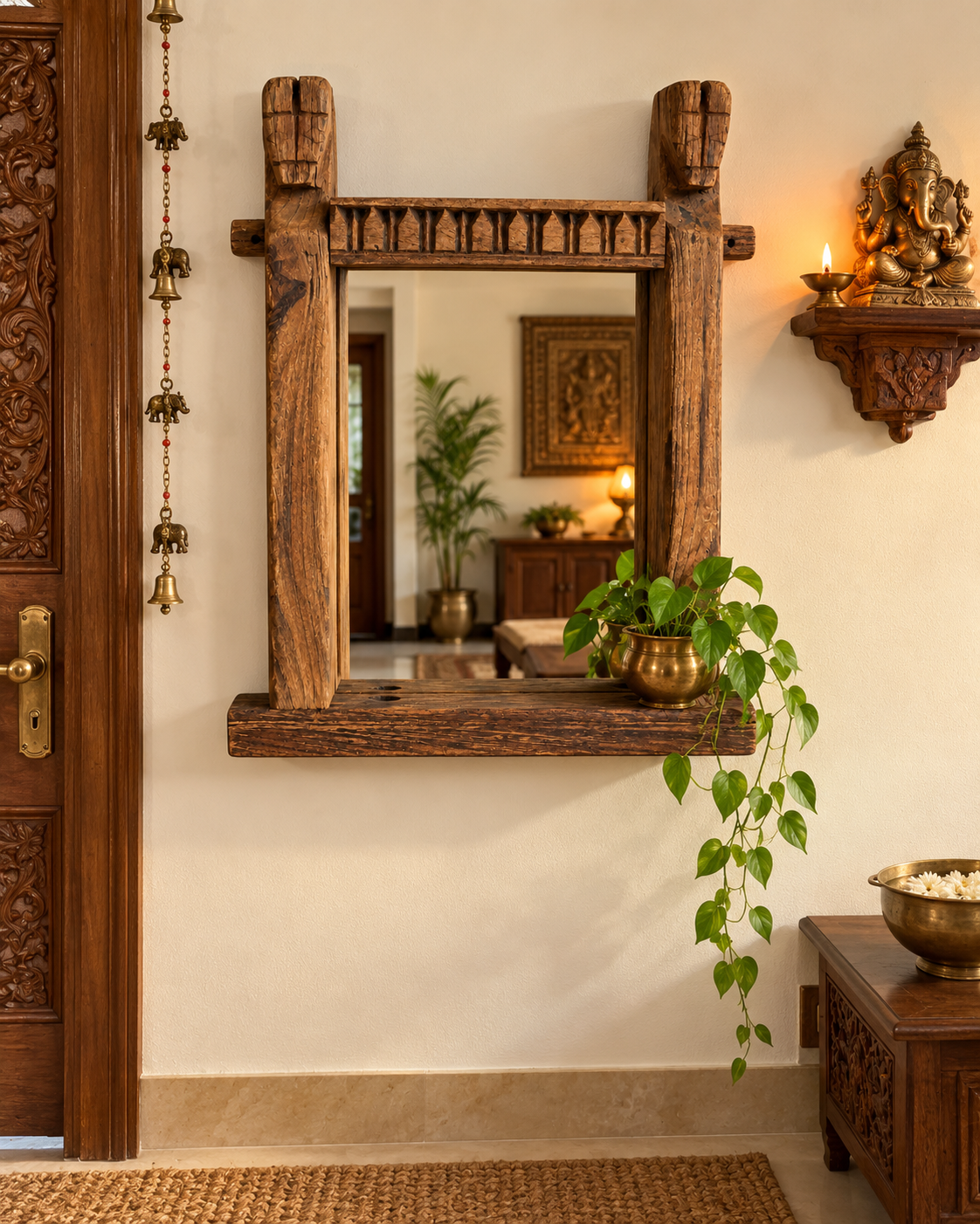 vintage hand-carved horse wooden mirror