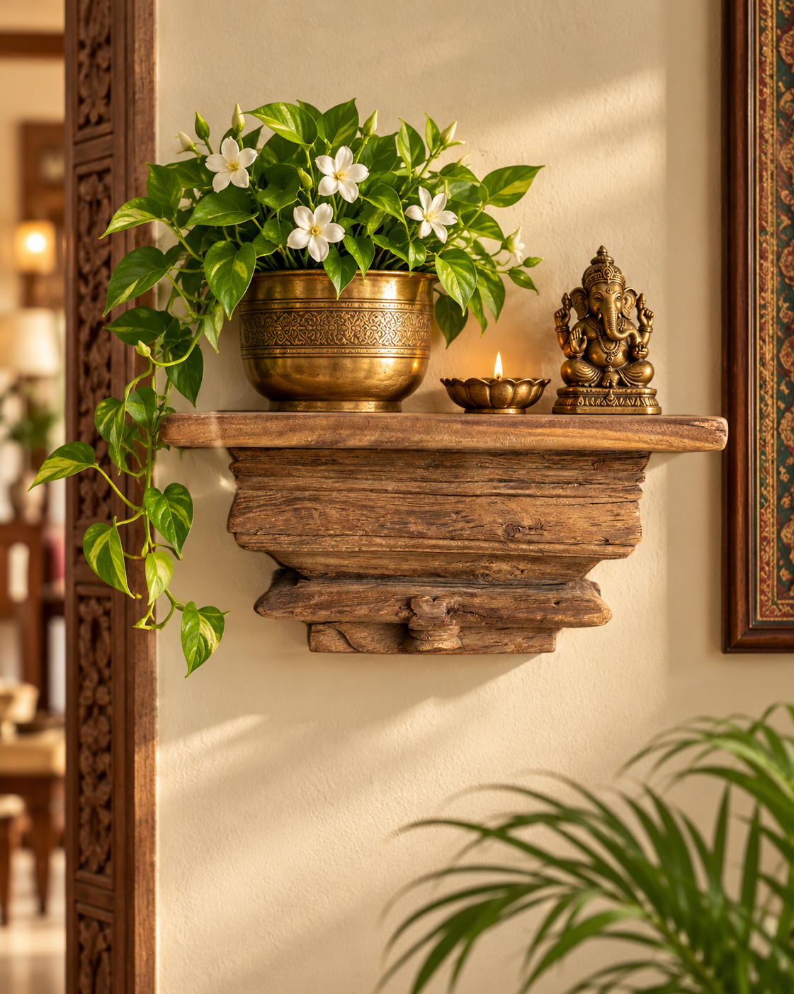 antique-style wooden wall shelf