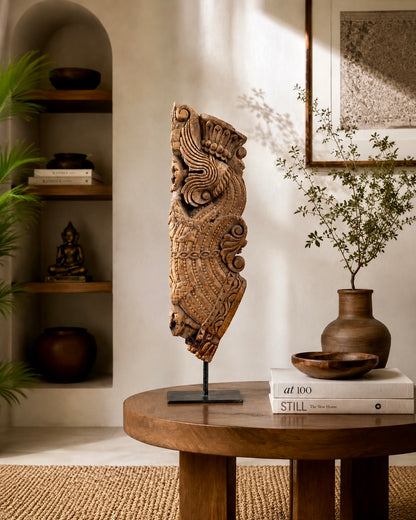 Vintage Wooden Yali Bracket Sculpture on Iron Stand
