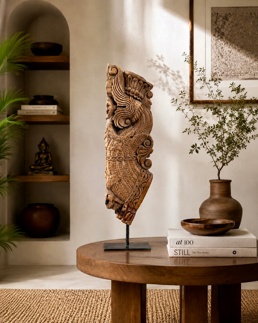 Vintage Wooden Yali Bracket Sculpture on Iron Stand