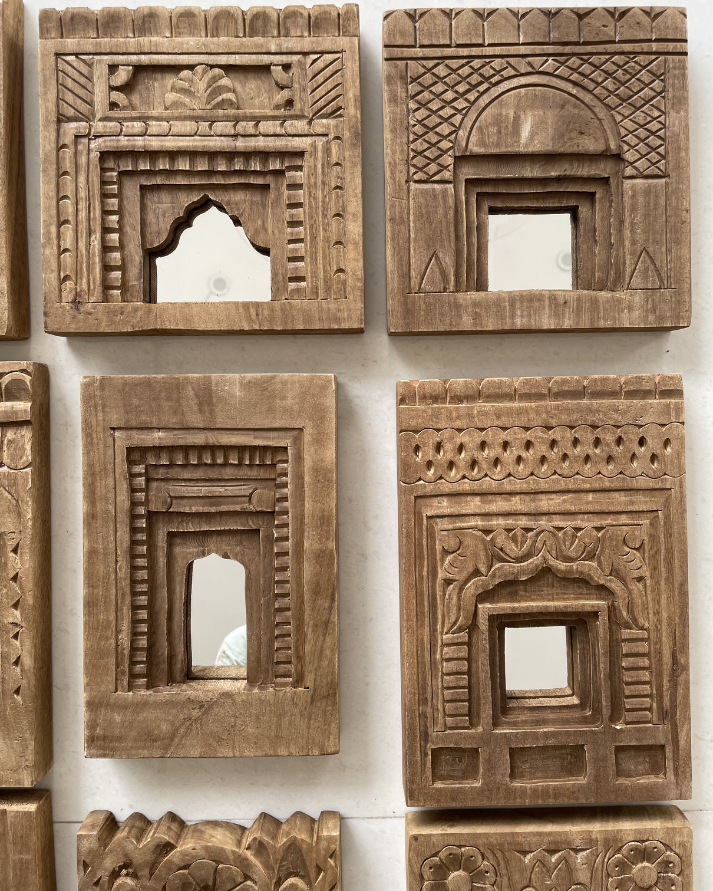 arch temple mirror frames natural (set of 9)