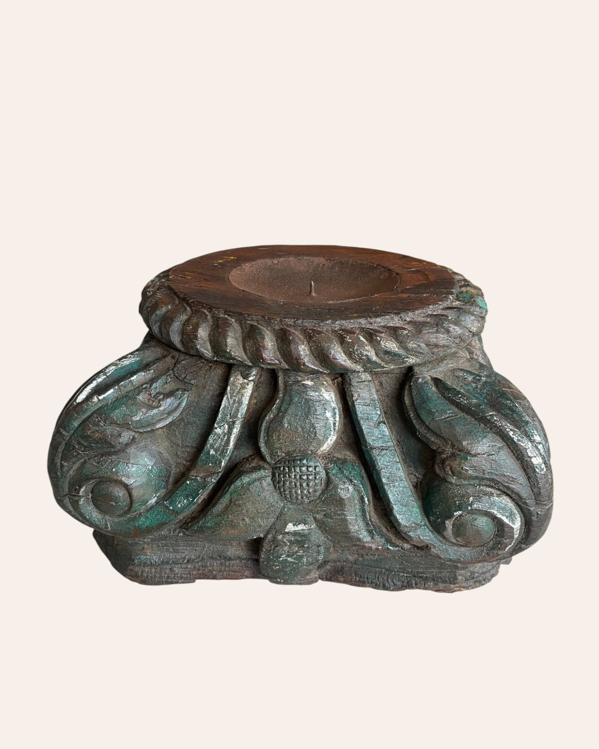 vintage hand-carved wooden candle holder / plant holder / statue holder