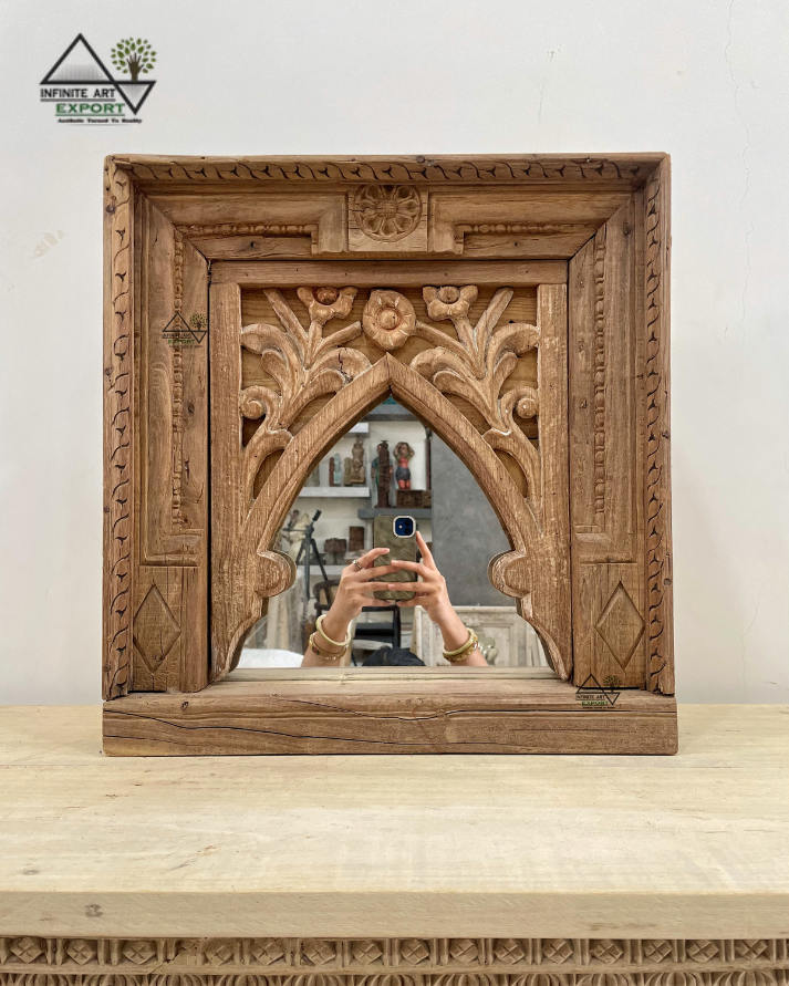 antique wooden arch mirror frame