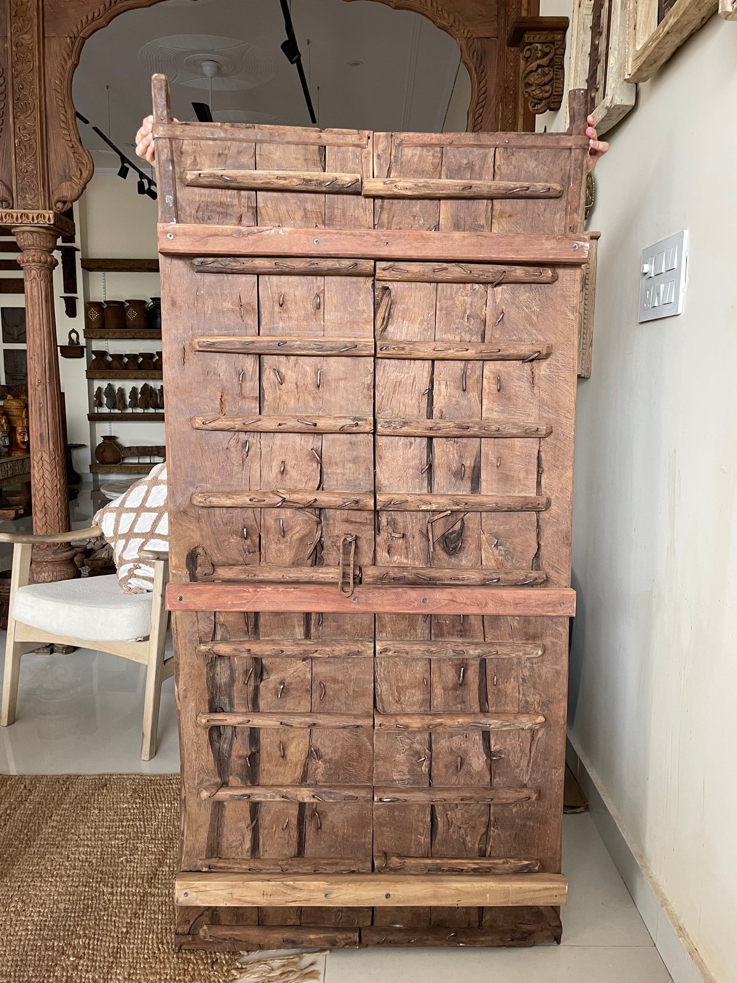 original shekhawati hand-carved marwar teak decorative door panel