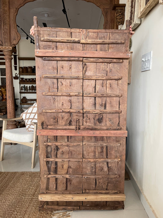 Original Shekhawati Hand-Carved Marwar Teak Decorative Door Panel
