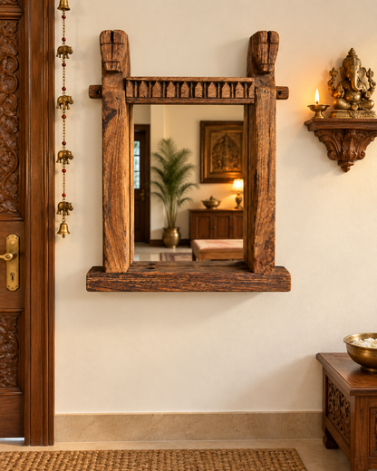 Vintage Hand-Carved Horse Wooden Mirror