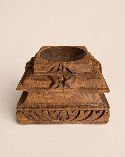 Heritage Gujarat Wooden Pillar Base Candle Holder