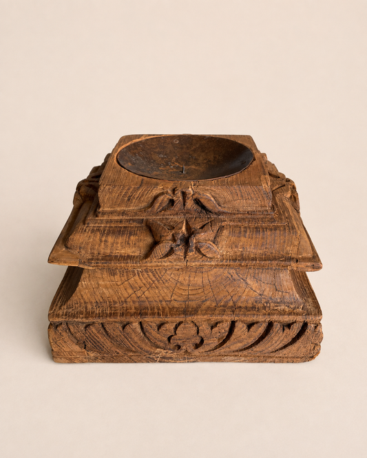 Heritage Gujarat Wooden Pillar Base Candle Holder