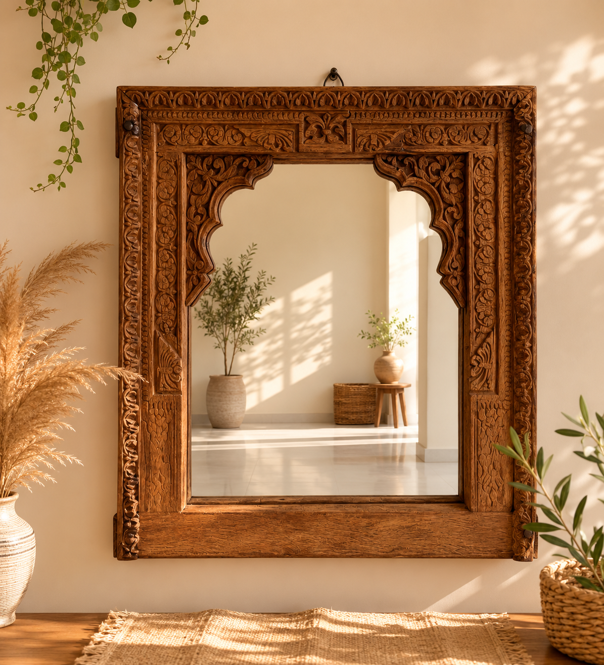 antique wooden arch mirror frame