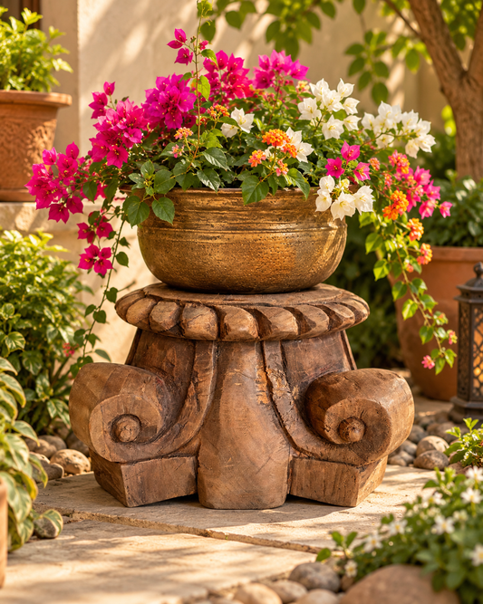 Vintage Hand-Carved Wooden Decorative Pillar Base