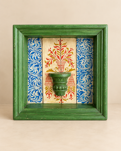 Vintage Hand-Painted Wooden Jharokha Display Shelf