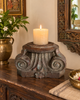 Green Distressed Wooden Pillar Base Candle Holder / Planter