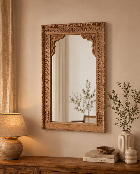 Handcrafted Heritage Arch Wooden Wall Mirror